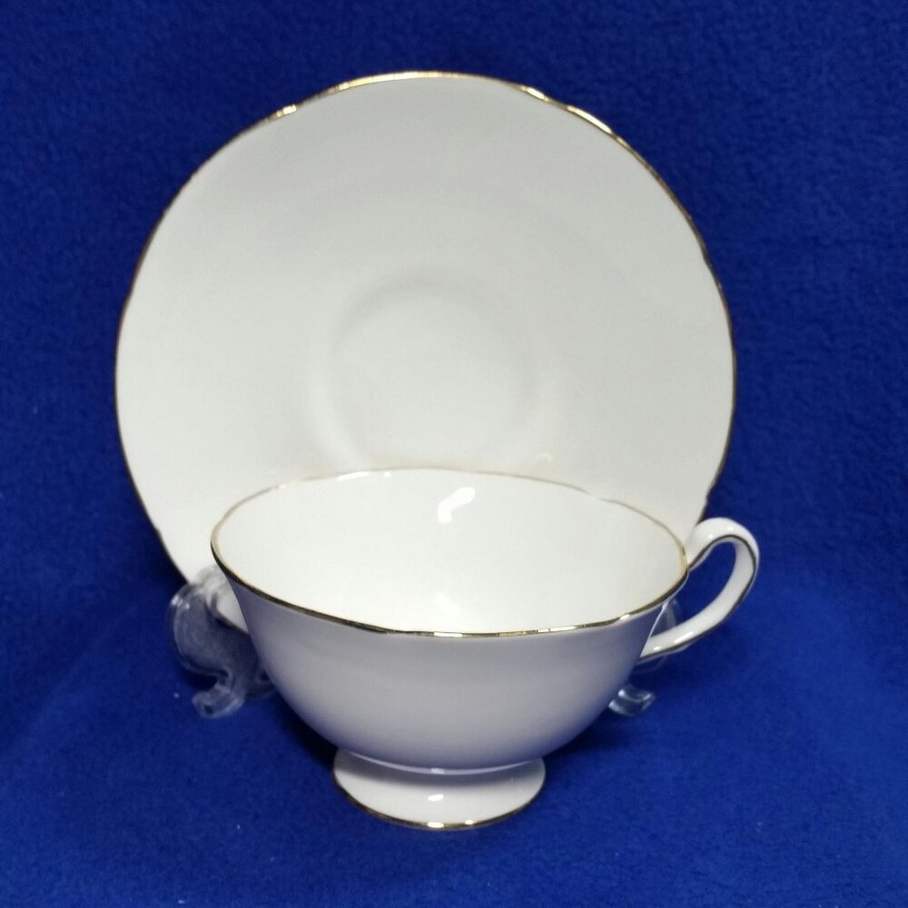 Royal Grafton White and Gold Teacup and Saucer Set England Bone China 1950s MCM